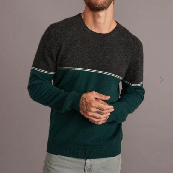 Marine layer Mason Colorblock Cashmere Sweater in Charcoal/Green - Picture 2 of 9